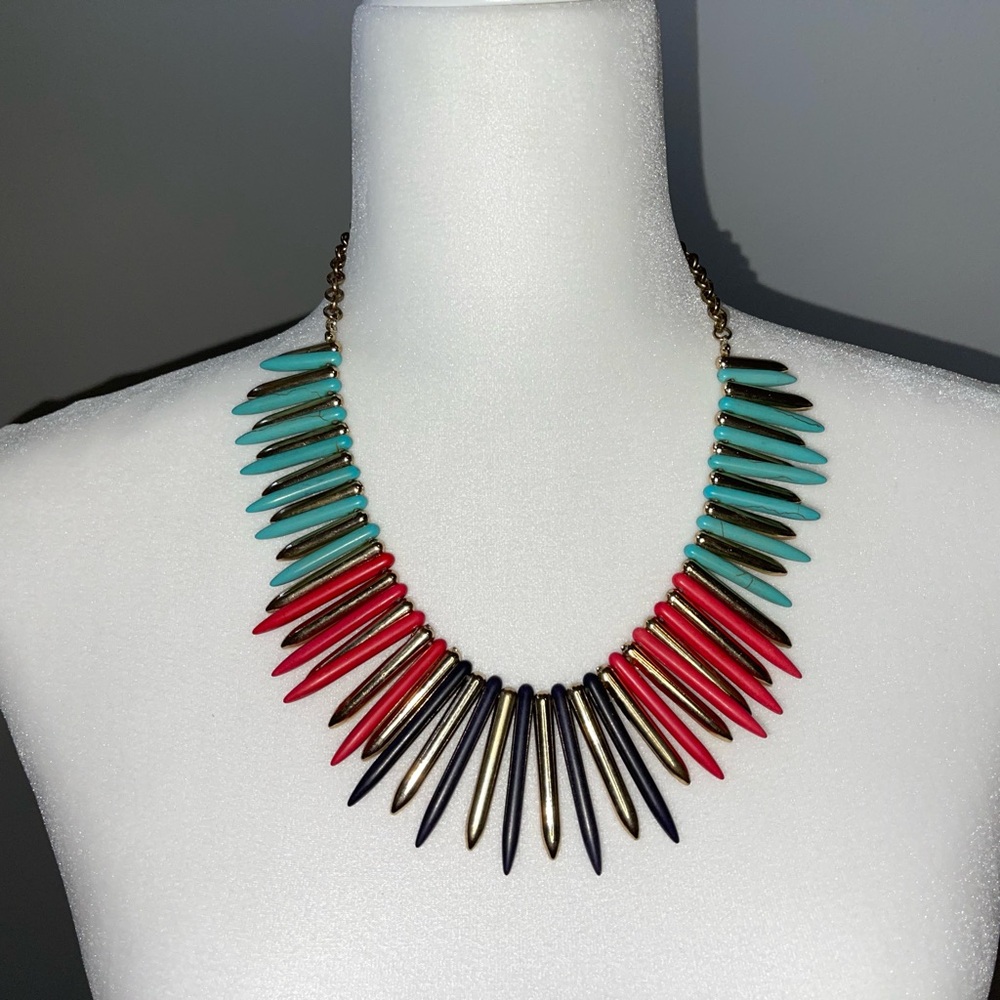 Vintage Bib, Spiky Fringe Necklace Multicolor